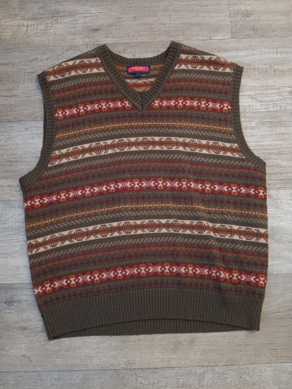 Austin Reed London Wool Fair Isle Jacquard Sweater Vest Size Large